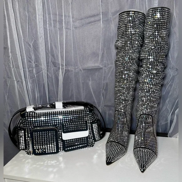 Michael Kors Dawn Silver studded Heeled Boots 7 - Picture 13 of 14